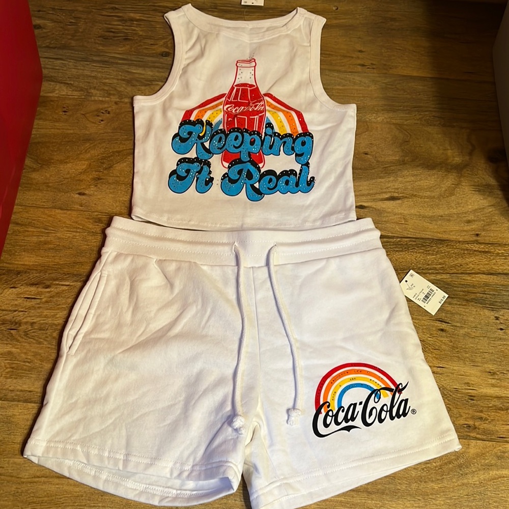 SMALL COCA COLA COKE BLING TANK SWEAT SHORTS SET NWT NEW